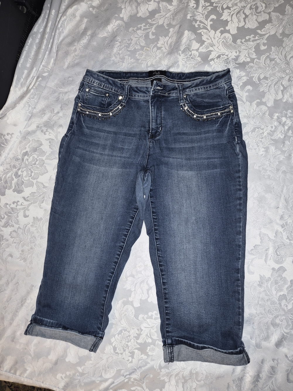 Earl Dark Blue Embellished Cropped Jeans